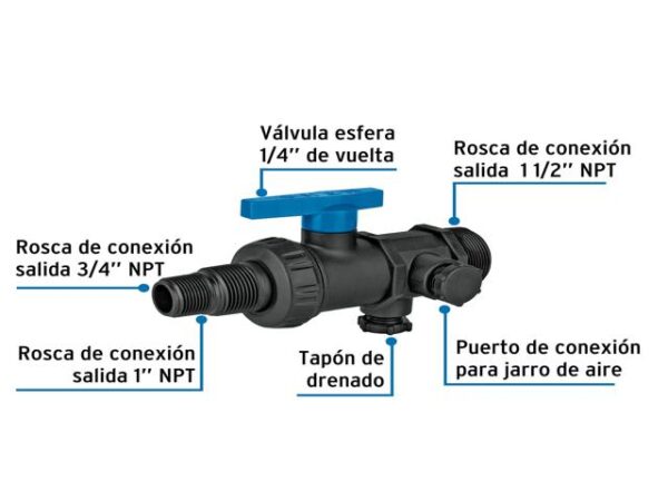 MULTICONECTOR POLIPROPILENO PARA TINACO, CON VÁLVULA, FOSET- 48081