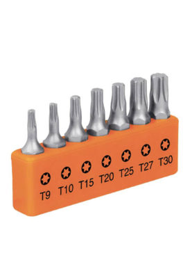 JUEGO DE 7 PUNTAS TORX, LARGO CON SEGURO 1", EN ORGANIZADOR 17797
