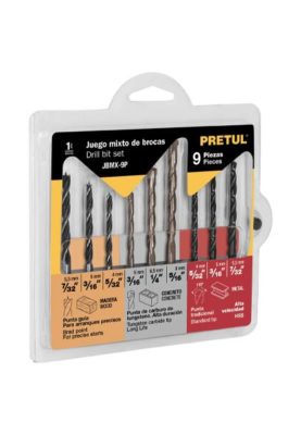 JUEGO DE BROCAS MIXTO, 9 PIEZAS, PRETUL 20704