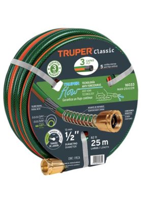 MANGUERA 1/2", REFORZADA 3 CAPAS, CONEXIONES DE METAL, 25 M 16033