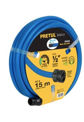 MANGUERA 1/2",2 CAPAS, CONEX PLÁSTICAS, 15 M, AZUL, PRETUL 25032