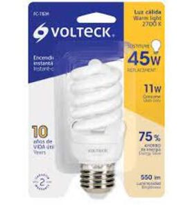 LÁMPARA ESPIRAL MINI T2 11 W LUZ CÁLIDA EN BLÍSTER, VOLTECK-  48503