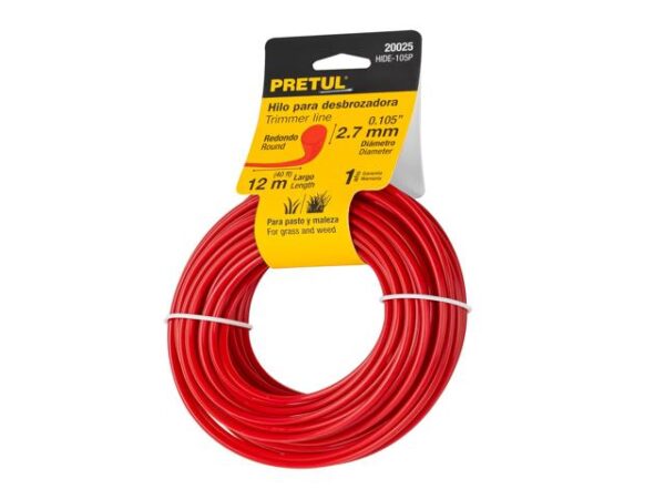 HILO REDONDO PARA DESBROZADORA, 12M LARGO, 2.7 MM, PRETUL 20025