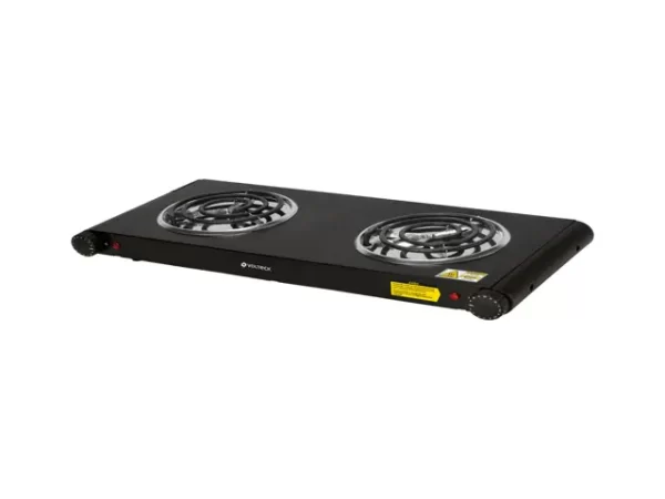 PARRILLA ELÉCTRICA 2 QUEMADORES EN ESPIRAL, NEGRA VOLTECK 48127