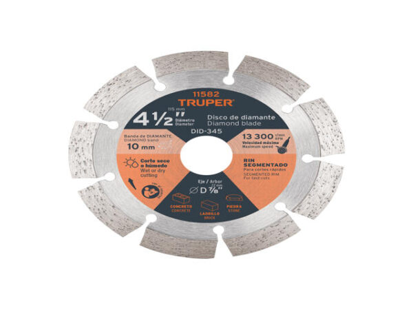DISCO DE DIAMANTE DE 4-1/2" X 2.1 MM RIN SEGMENTADO, TRUPER  11582