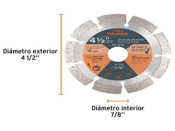 DISCO DE DIAMANTE DE 4-1/2" X 2.1 MM RIN SEGMENTADO, TRUPER  11582 - Image 3