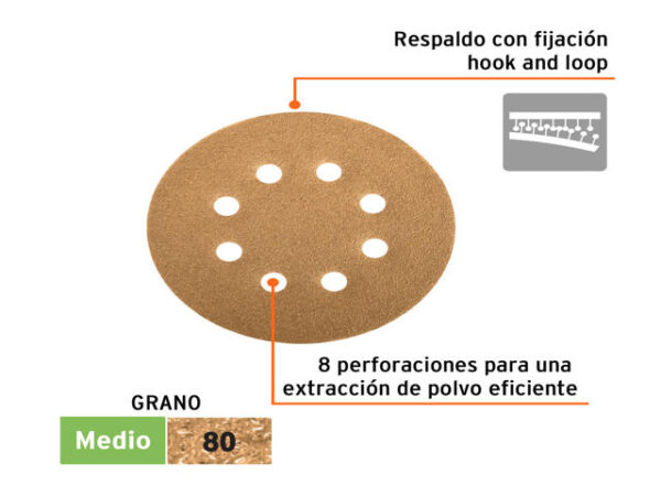 DISCOS DE LIJA 5" GRANO 80 LIJADORA ROTO-ORBITAL.  17942XP - Image 2