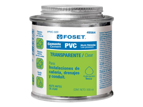 CEMENTO PARA PVC EN BOTE DE 500 ML, BAJA PRESIÓN, FOSET.  49564