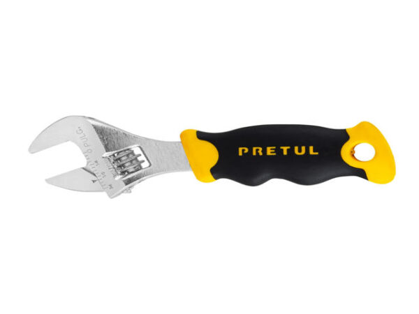 LLAVE AJUSTABLE (PERICO CORTO) 5" CROMADA CON GRIP, PRETUL    28218