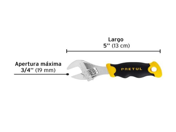 LLAVE AJUSTABLE (PERICO CORTO) 5" CROMADA CON GRIP, PRETUL    28218 - Image 3