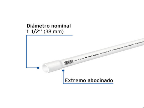 TUBO DE 3 M DE PVC DE 1-1/2" HIDRÁULICO RD 26, FOSET  40085 - Image 2