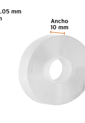 CINTA DOBLE CARA REUTILIZABLE, TRANSPARENTE 3MX10MM, 103223
