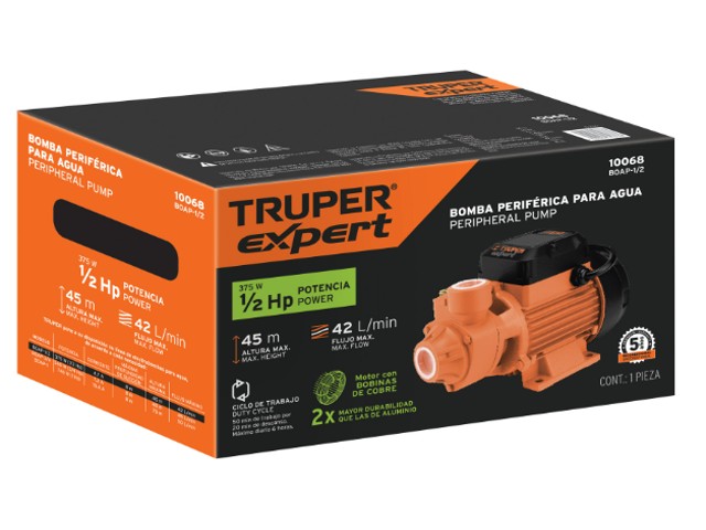 BOMBA PERIFÉRICA 1/2 HP, ALTURA MÁXIMA 45 M, TRUPER EXPERT  10068