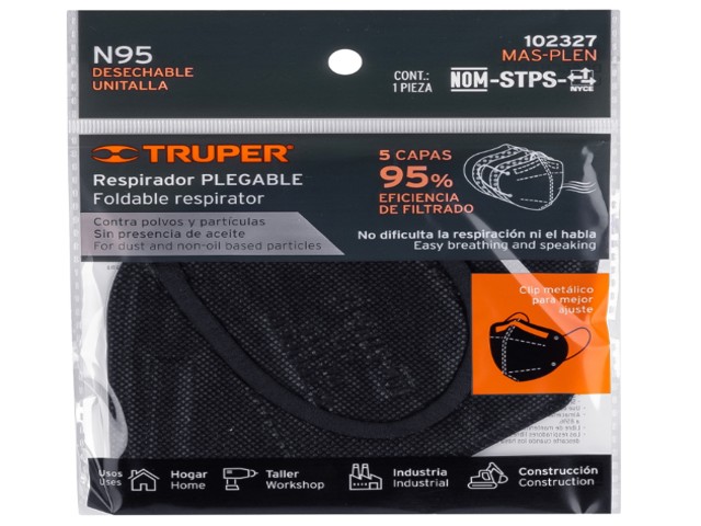 RESPIRADOR PLEGABLE N95 NEGRO PARA POLVOS Y PARTÍCULAS 102327 - Image 2