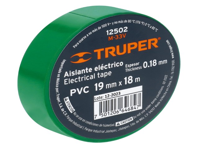 CINTA DE AISLAR DE 18 M X 19 MM, VERDE, TRUPER   12502
