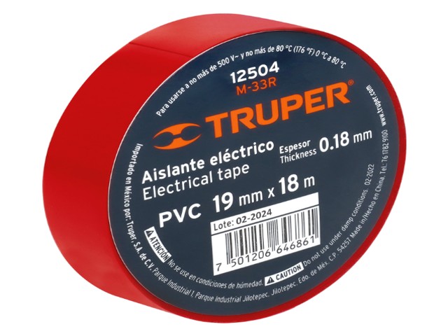 CINTA DE AISLAR DE 18 M X 19 MM, ROJA, TRUPER  12504