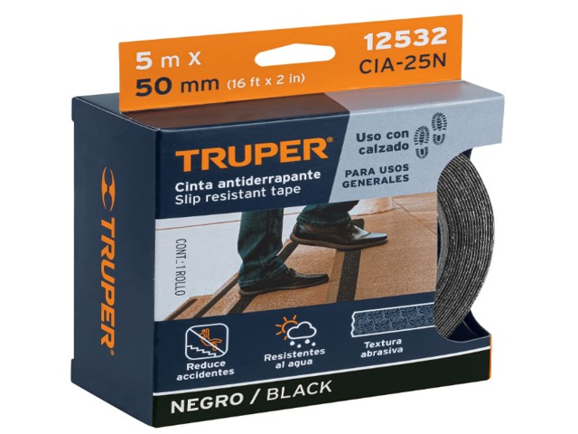 ROLLO DE 5 M DE CINTA ANTIDERRAPANTE NEGRA 50MM CON ABRASIVO  12532