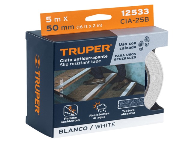 ROLLO DE 5M DE CINTA ANTIDERRAPANTE BLANCA 50MM CON ABRASIVO   12533