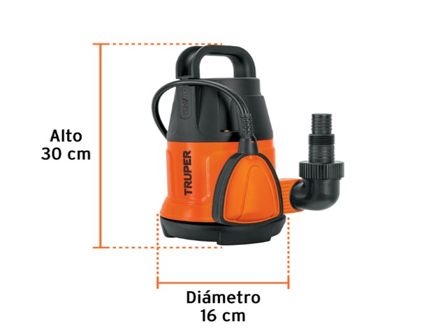 BOMBA SUMERGIBLE PLÁSTICA, 1/2 HP PARA AGUA LIMPIA, TRUPER  12601