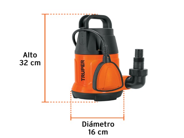 BOMBA SUMERGIBLE PLÁSTICA, 1 HP PARA AGUA LIMPIA, TRUPER  12602