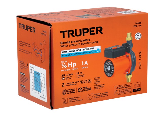 BOMBA PRESURIZADORA 1/6 HP, TRUPER  14635