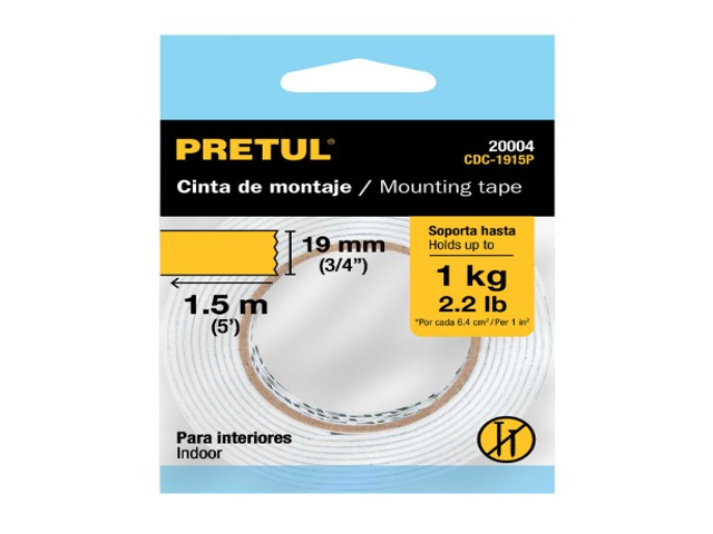 CINTA DOBLE CARA DE 19 MM X 1.5 M PRETUL  20004