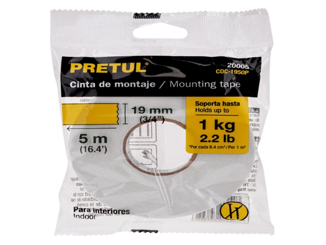 CINTA DOBLE CARA DE 19 MM X 5 M PRETUL  20005