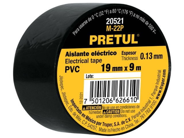 CINTA DE AISLAR DE 9 M X 19 MM, NEGRA, PRETUL  20521