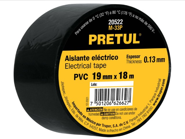 CINTA DE AISLAR DE 18 M X 19 MM, NEGRA, PRETUL    20522