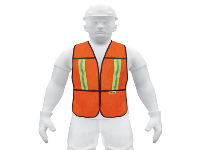CHALECO DE SEGURIDAD CON CINTAS REFLEJANTES, NARANJA, PRETUL  21025