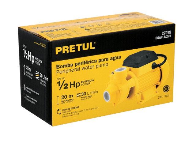 BOMBA PERIFÉRICA 1/2 HP, ALTURA MÁXIMA 20 M, PRETUL  27019