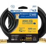 MANGUERA PARA GAS, PVC NEGRA, 3/8"X1.5 M, C/CONEXIÓN, FOSET  40075