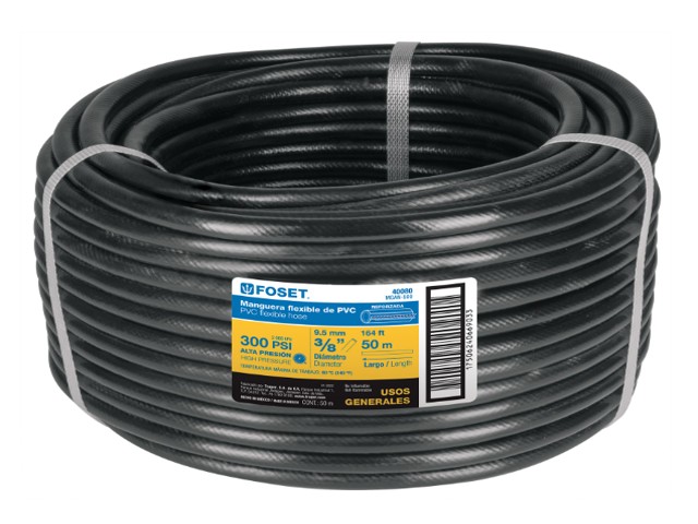 MANGUERA PARA GAS, PVC NEGRA, 3/8″X50 M, S/CONEXIÓN, FOSET  40080