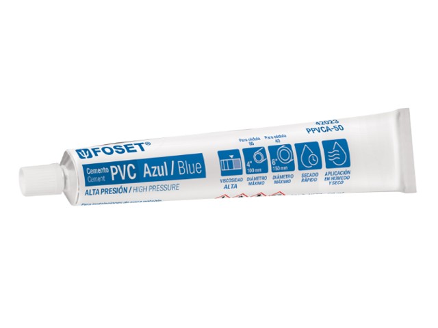 CEMENTO AZUL PARA PVC EN TUBO DE 50 ML, ALTA PRESIÓN, FOSET  42023