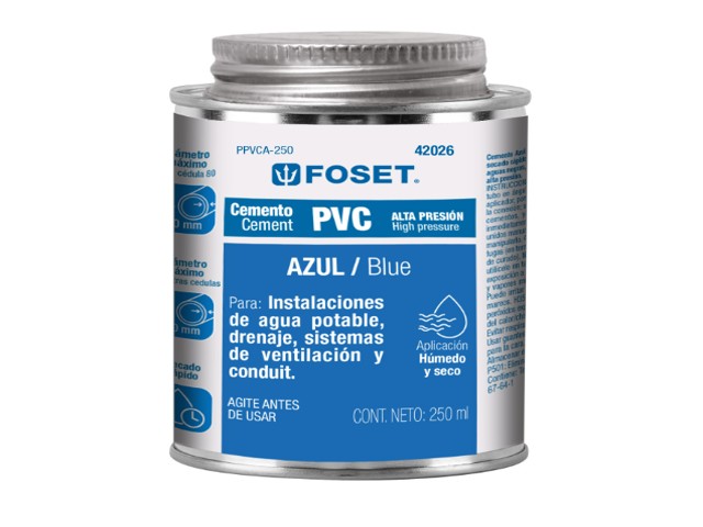 CEMENTO AZUL PARA PVC EN BOTE DE 250 ML, ALTA PRESIÓN, FOSET  42026