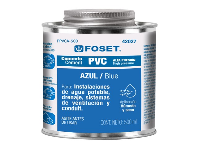 CEMENTO P/PVC, AZUL, ALTA PRESION, LATA 500ML, FOSET  42027