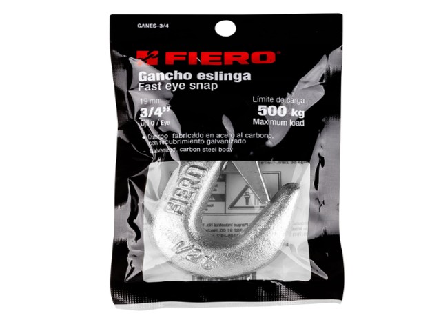 GANCHO ESLINGA DE ACERO FORJADO 3/4″, CARGA 500 KG, FIERO  44075