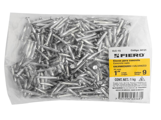 BOLSA CON 1 KG DE CLAVOS PARA CONCRETO GALVANIZADOS 1″  44121