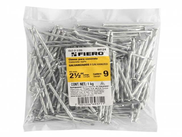 BOLSA CON 1 KG DE CLAVOS PARA CONCRETO GALVANIZADOS 2-1/2″  44124