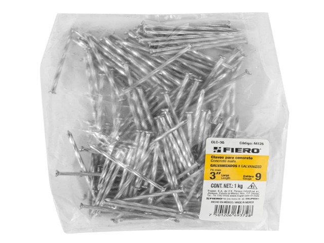 BOLSA CON 1 KG DE CLAVOS PARA CONCRETO GALVANIZADOS 3″  44125