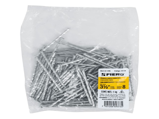 BOLSA CON 1 KG DE CLAVOS PARA CONCRETO GALVANIZADOS 3-1/2″  44126