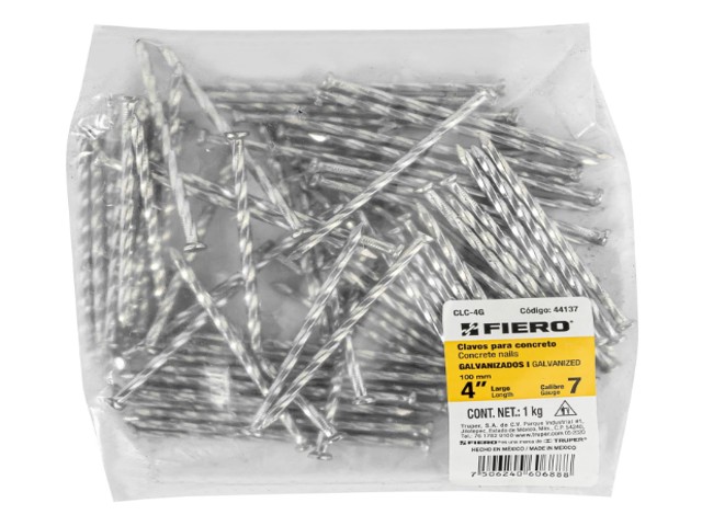 BOLSA CON 1 KG DE CLAVOS PARA CONCRETO GALVANIZADOS 4″  44137