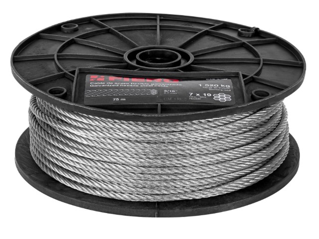 METRO DE CABLE FLEXIBLE 3/16″ DE ACERO 7X19 HILOS, 75 M  44212