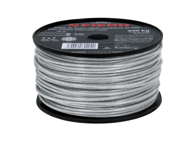 METRO DE CABLE RÍGIDO 3/32″ ACERO 7X7 RECUBIERTO PVC, 75 M  44221