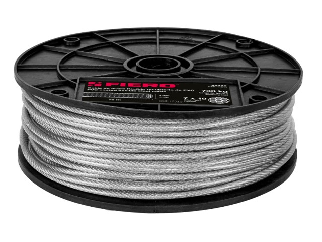METRO CABLE FLEXIBLE 1/8″ ACERO 7X19 RECUBIERTO PVC, 75 M  44225