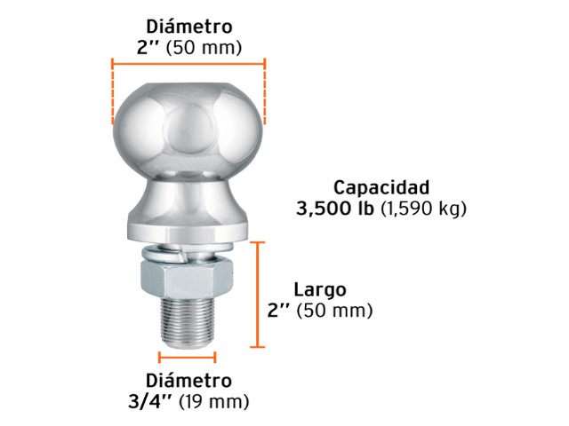 BOLA DE ARRASTRE PARA REMOLQUE, 2", 3500 LB, TRUPER 44440 - Image 2