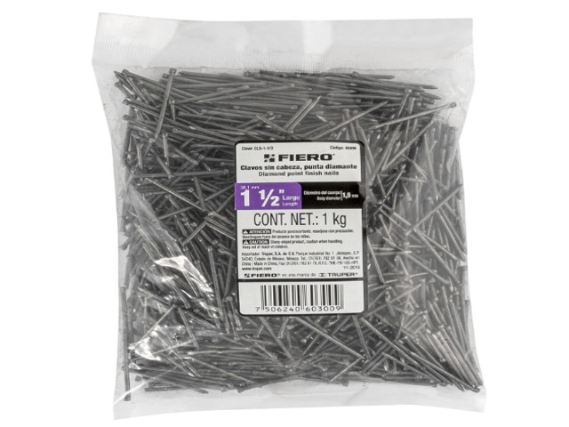BOLSA CON 1 KG DE CLAVO ESTÁNDAR 1-1/2″ SIN CABEZA, FIERO  44496