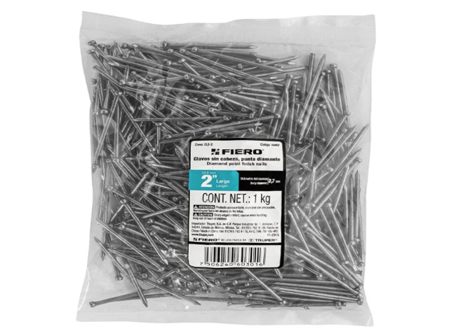 BOLSA CON 1 KG DE CLAVO ESTÁNDAR 2″ SIN CABEZA, FIERO  44497