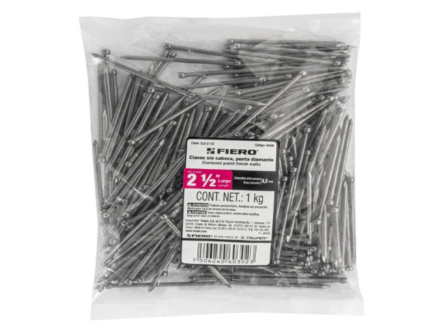 BOLSA CON 1 KG DE CLAVO ESTÁNDAR 2-1/2″ SIN CABEZA, FIERO  44498