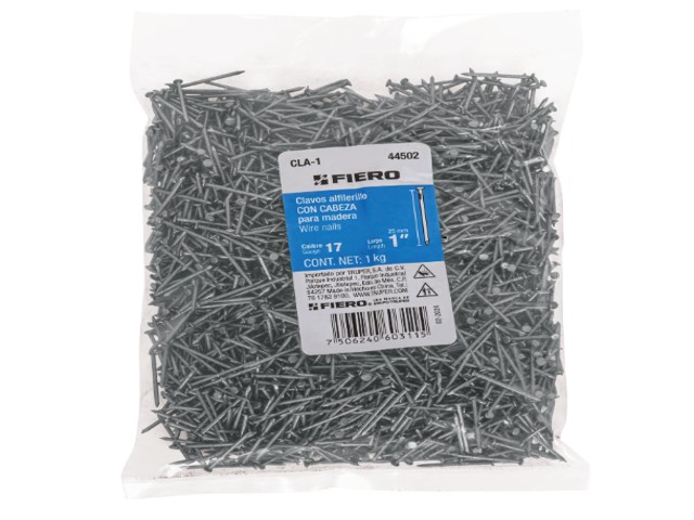 BOLSA CON 1 KG DE CLAVOS ALFILERILLOS DE 1″ CON CABEZA  44502